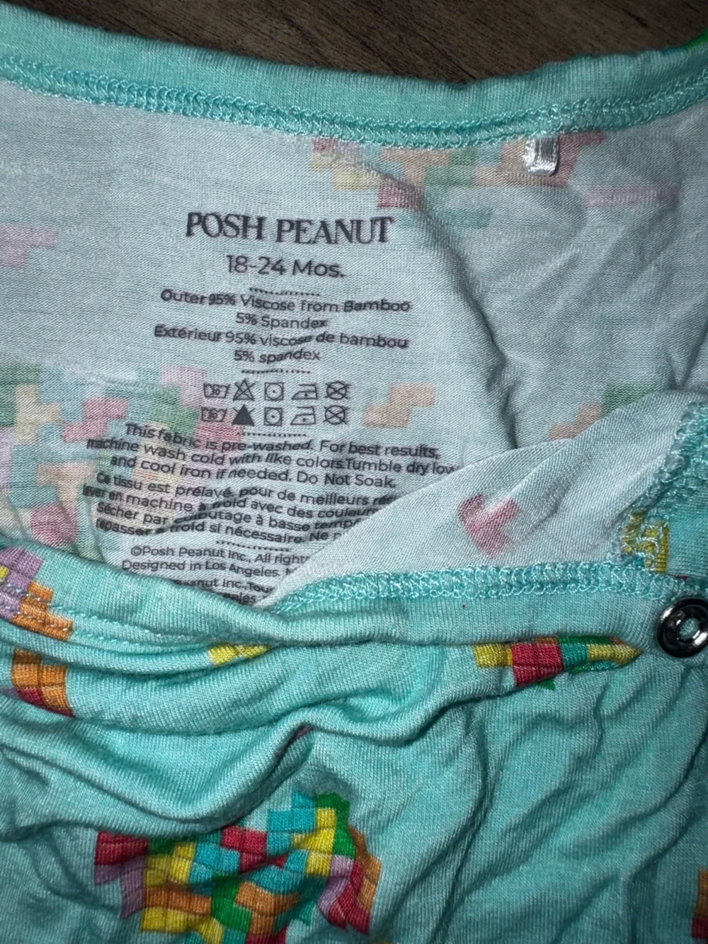 Posh Peanut 18-24M Gamer Pixel Rainbow Hearts Romper Bamboo Retired